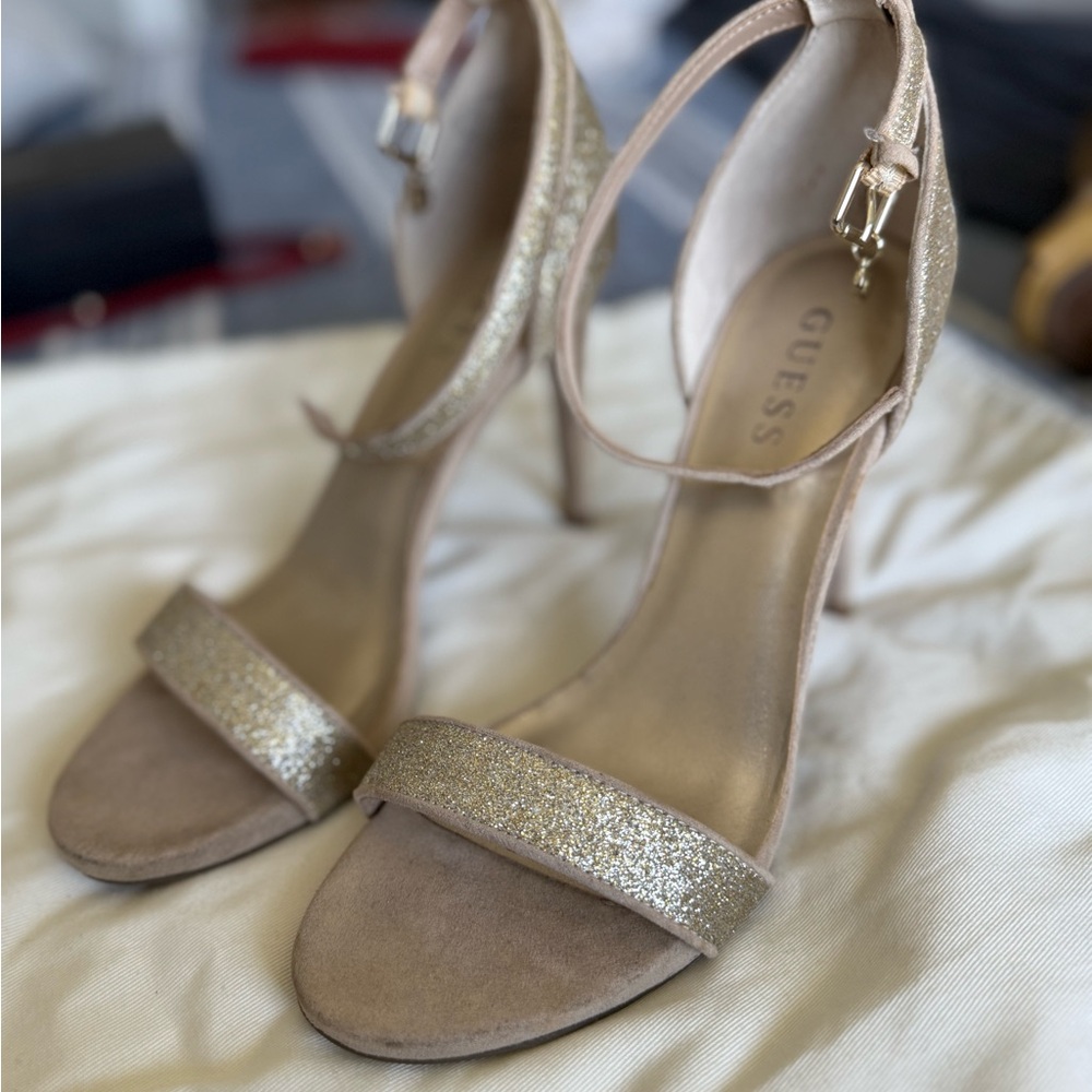 Guess Women's Glittering Gold and Beige Heels